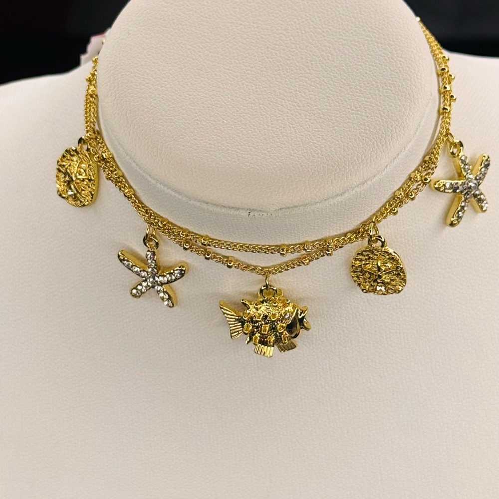 Lilly Pulitzer Gold Sea Life Charm Bracelet crystal Starfish, Fish Sand Dollar